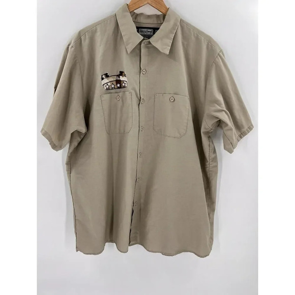 Throttle Threads Camo Skull Shirt Mens 2XL Brown Button Up Kustom Shop Wear - Picture 2 of 13